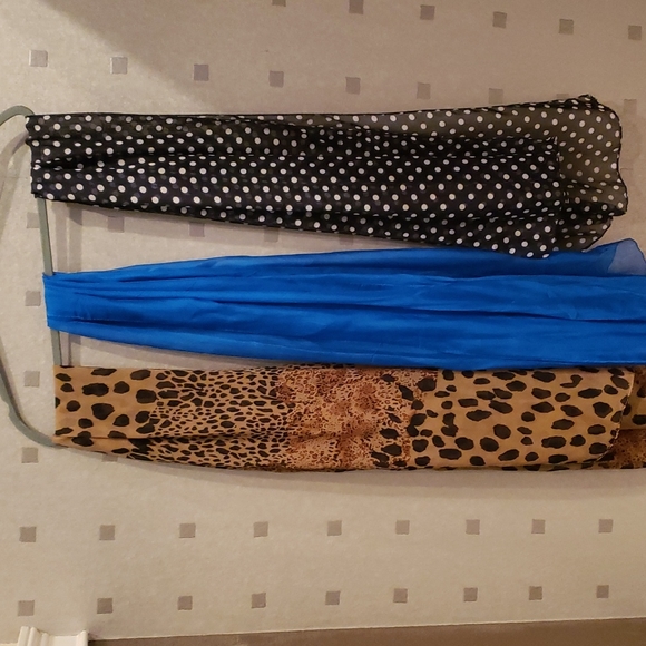 3 bundle Scarf Wrap includrs Leopard Print, Blue Poker Dot, Royal Blue Silk. - Picture 2 of 8